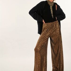 Norma Kamali Gold Sequin Wide-Leg Pants